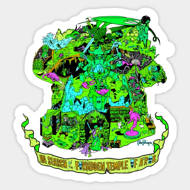 In Search of the Forbidden Temple of A'rob (rave) Sticker by AlexRobinsonStuff